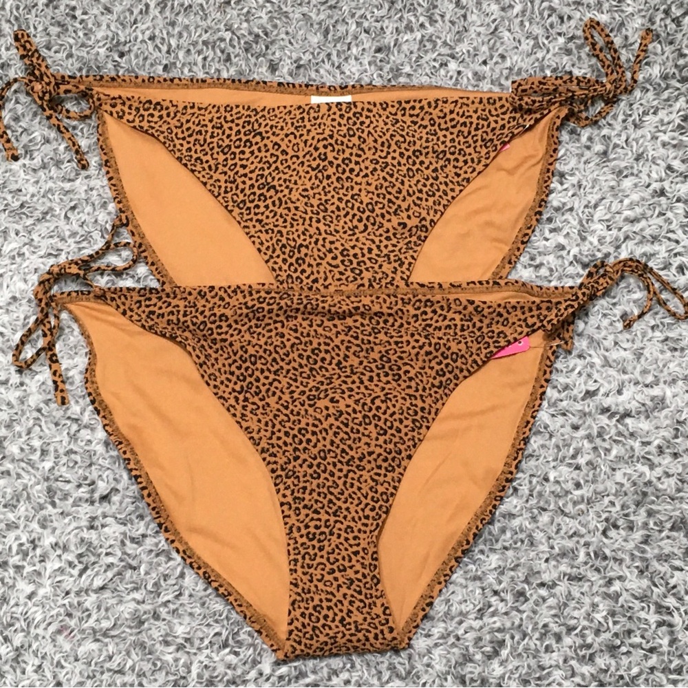 2- Xhilaration XL 12/14 Brown Black Animal Ribbed String Hipster Bikini Bottoms